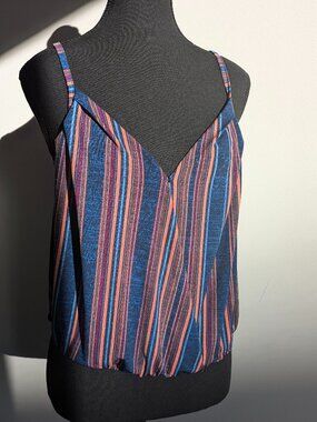 BCBG - Striped Cami Tank Top Blue Coral - Size Small